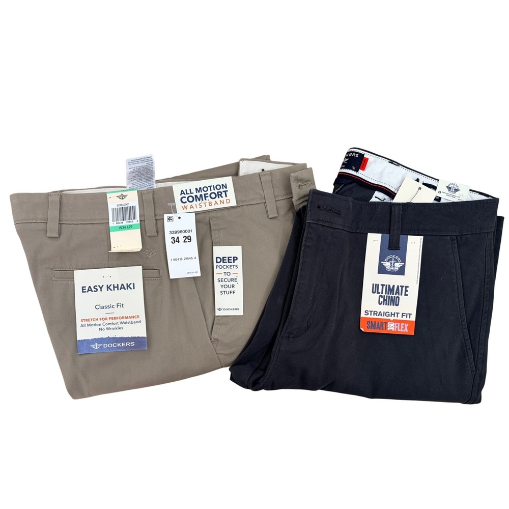 Dockers Men's Chino Pants 34x29 NWT Easy Khaki Ultimate 360 Flex 2 pant Bundle